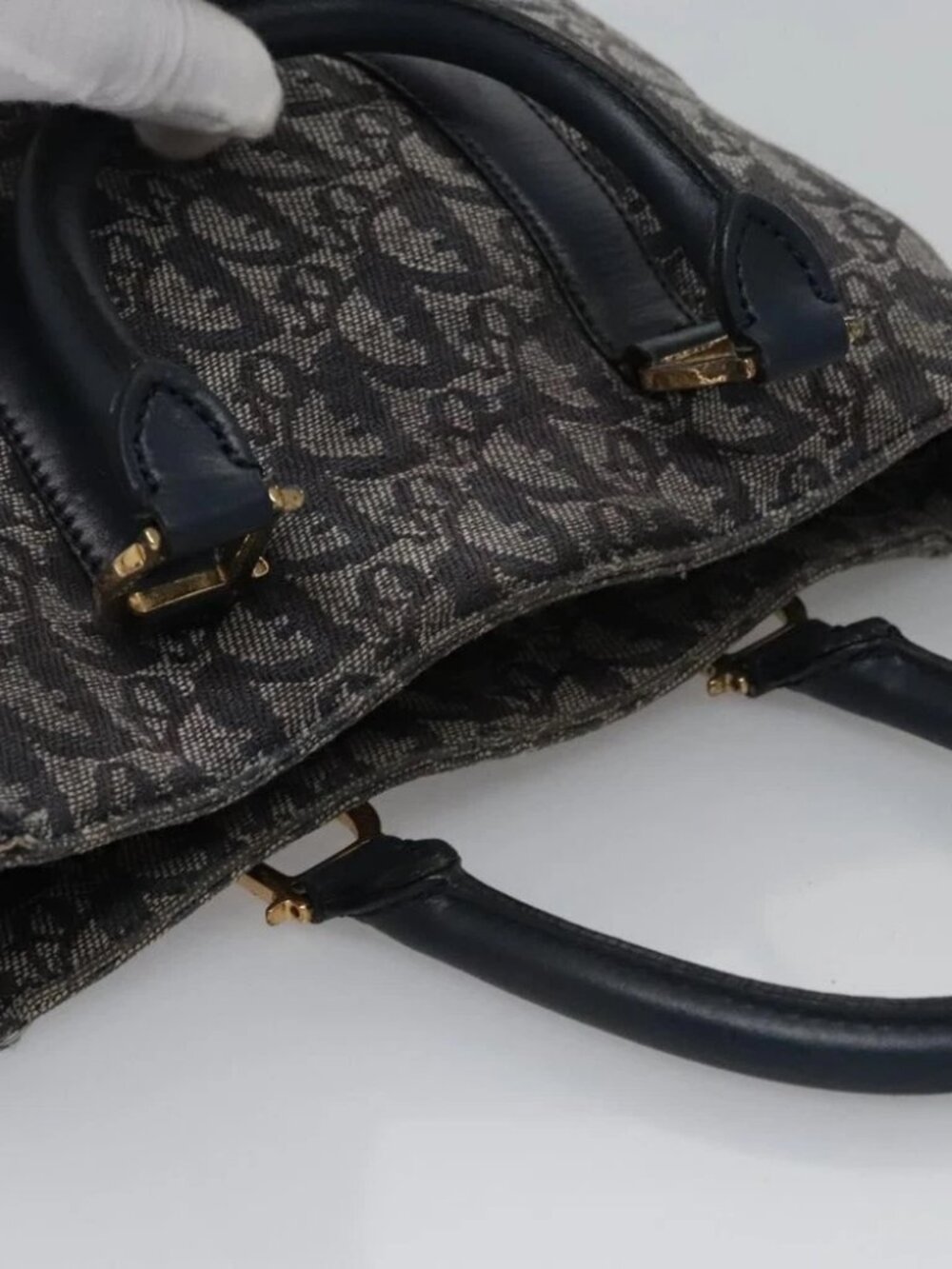 Christian Dior Trotter Canvas Hand Bag Navy Gold - Picture 10 of 16